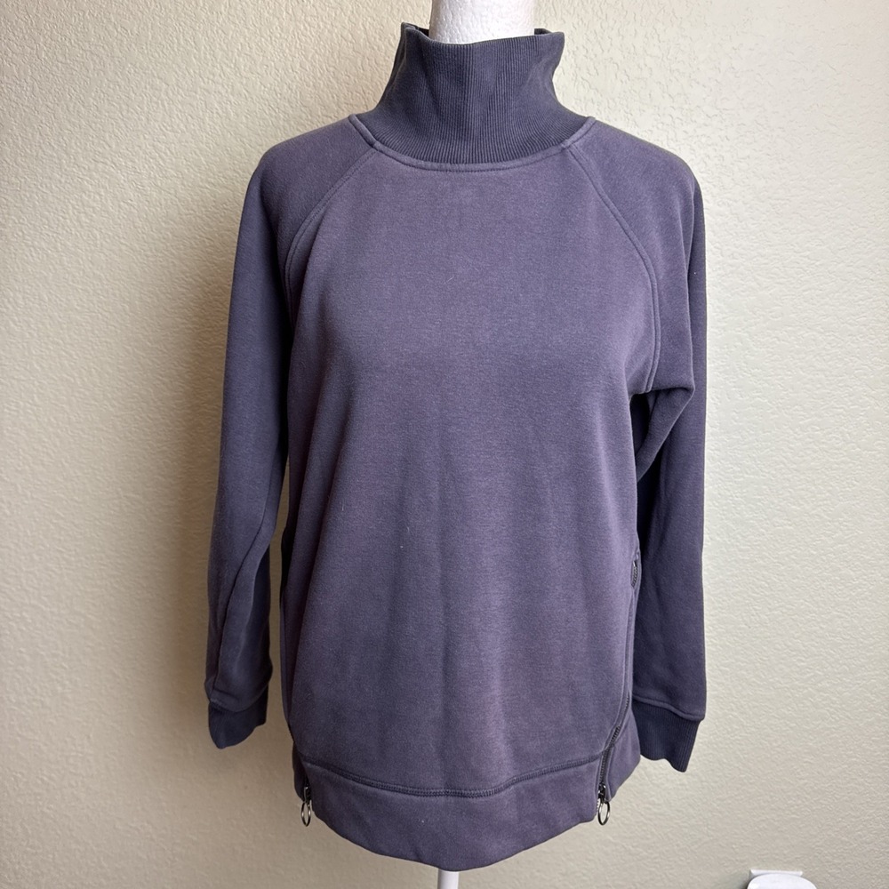 Athleta Cozy Karma Soft Pullover Mock Neck Side Zip Fleece Sweatshirt XS‎ Purple